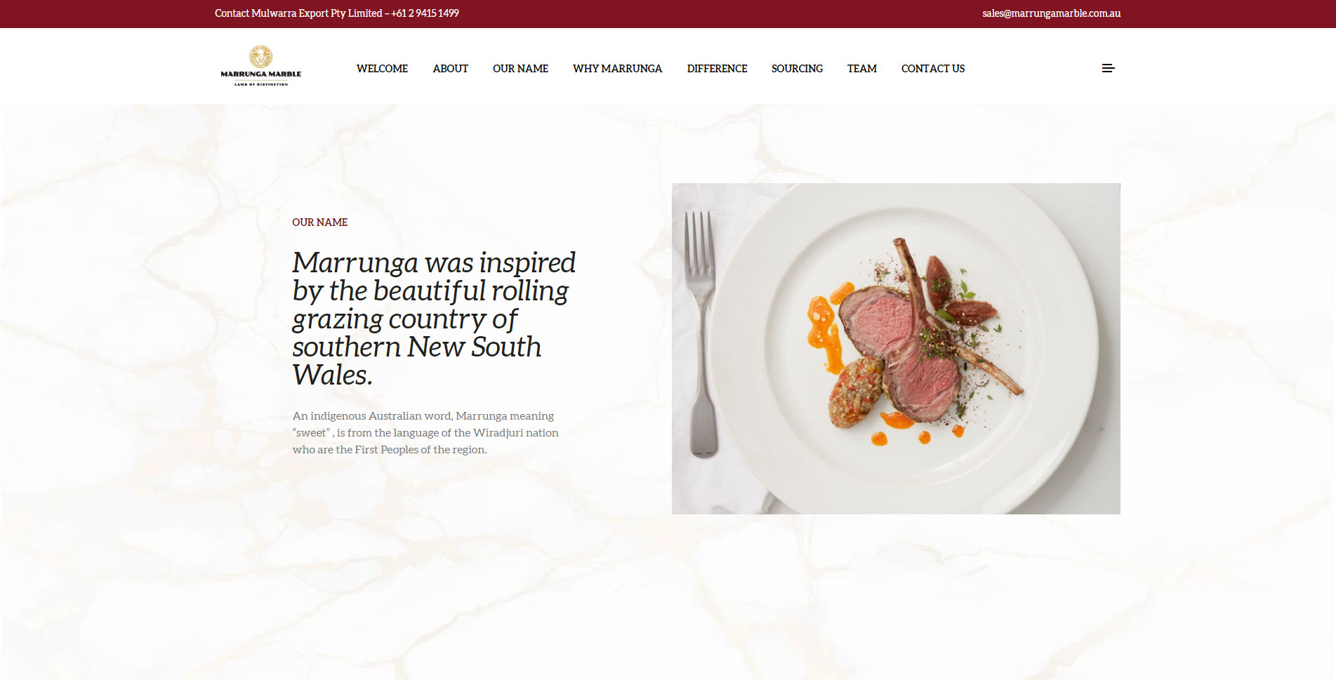 A delicious steak on the plate for Marrunga Marble Website