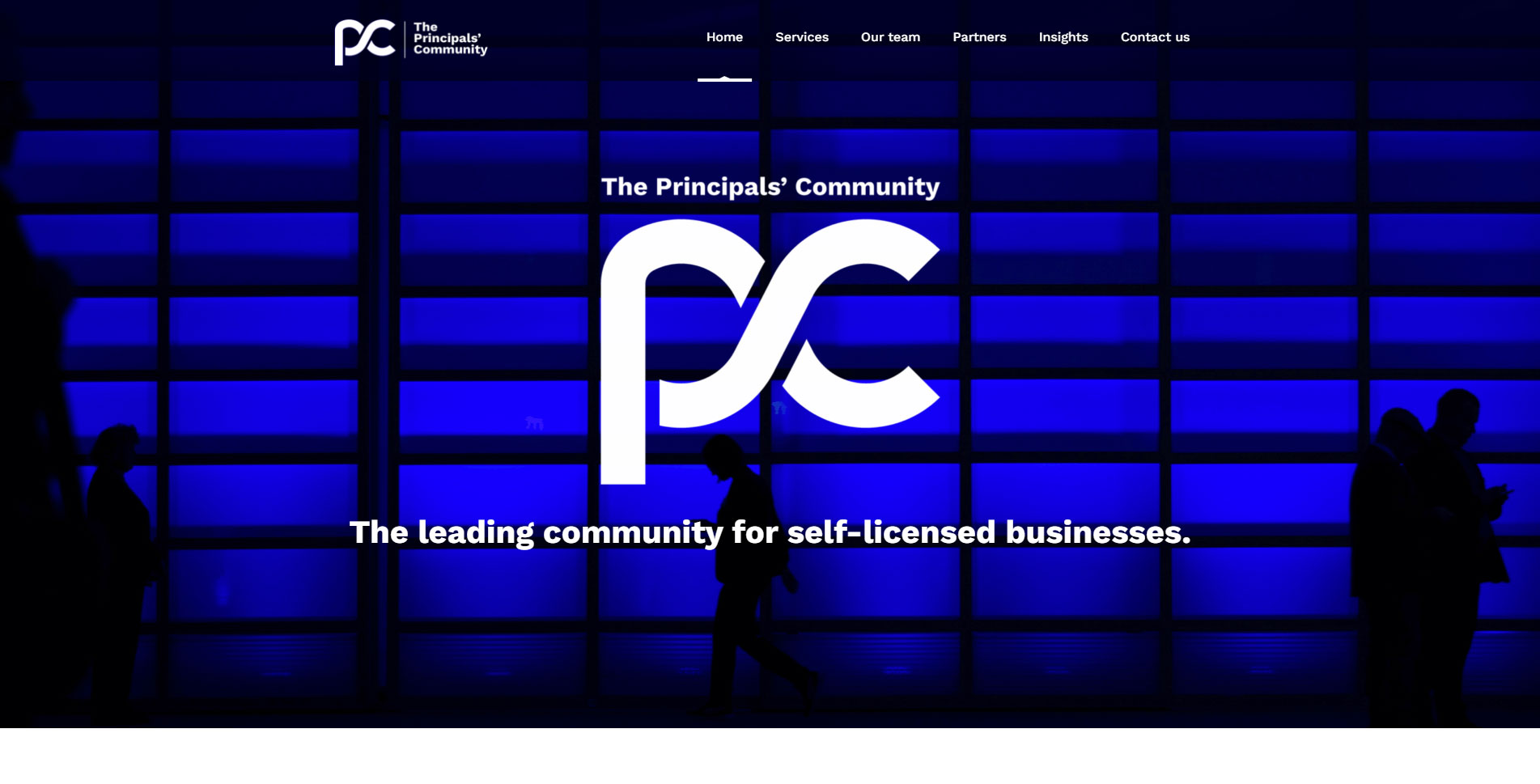 A silhouette image with people walking for Principals Community Website